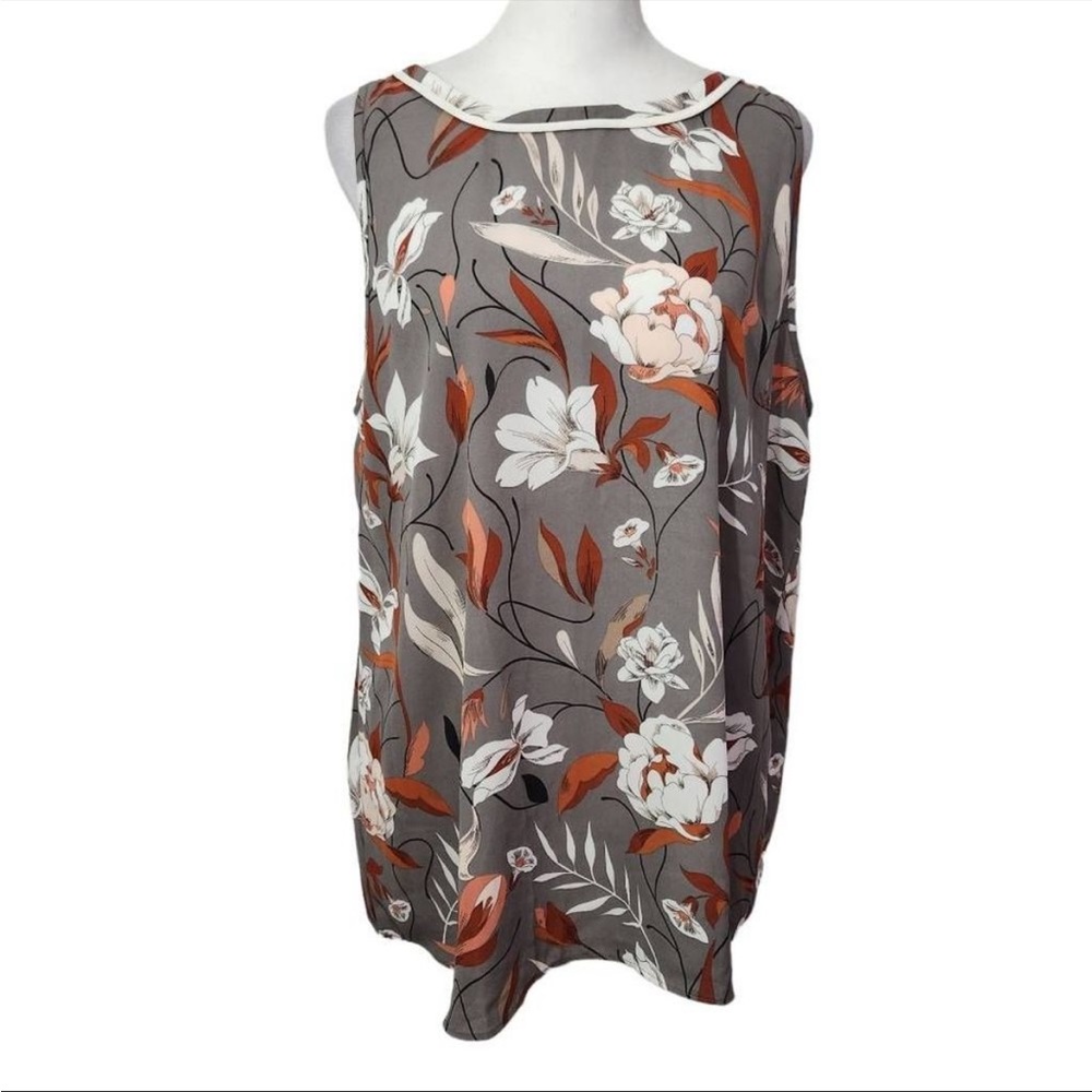 LOFT Floral Tank Top Size Large / Color: Gray/ Grey  White Red Orange